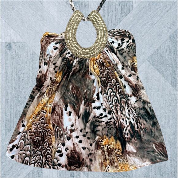 Boston Proper Halter Top Shirt Women's Small Boho Abstract Wooden Beaded Casual - Picture 1 of 6